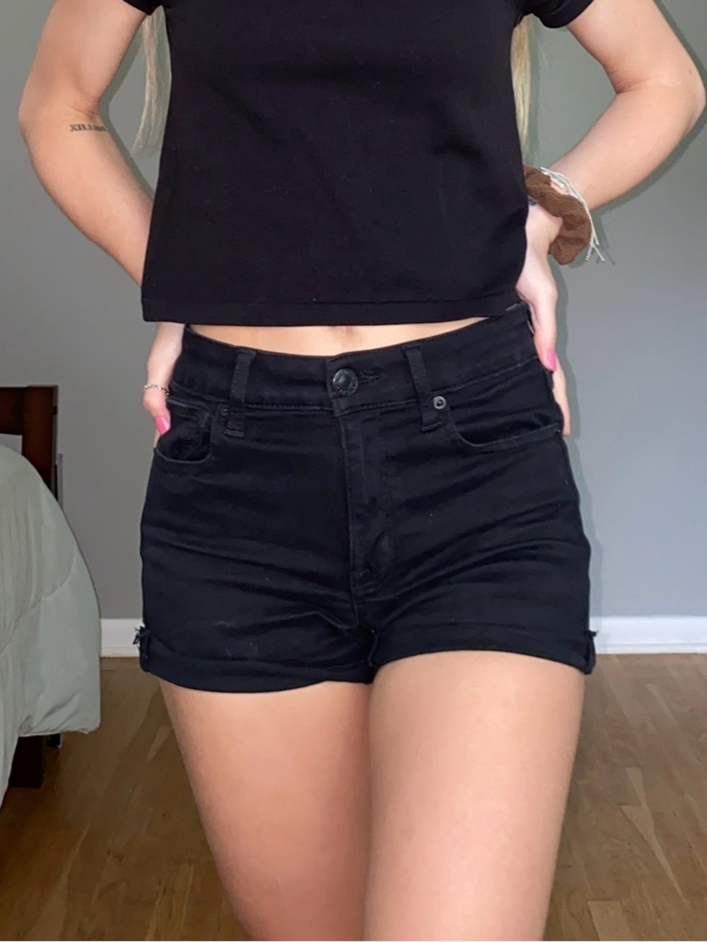 American Eagle Outfitters Black High-Waist Denim Shorts